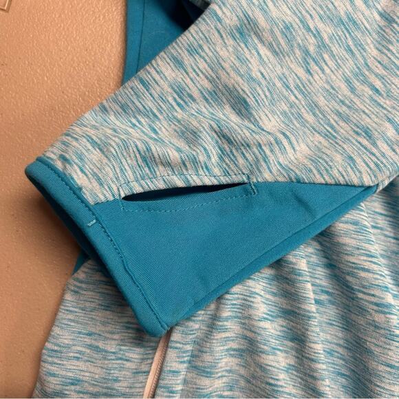 Adidas Mixed Media Golf Jacket Solar Blue White Heathered Thumbholes Size Medium - Picture 5 of 5